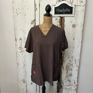 Carhartt Medical Scrub Top unisex XL V-Neck Brown Nurse Pocket Nursing